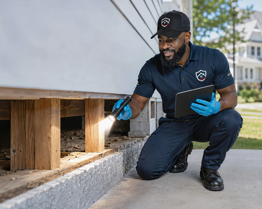 Adibug technician providing termite inspection in Hampton Roads